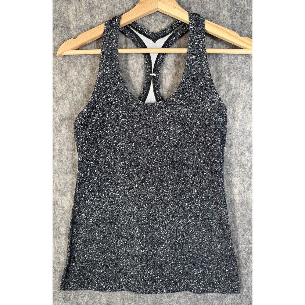 Lululemon Womens Cool Racerback II Black Splatter Size 4 Tank Top Athletic - Picture 2 of 6